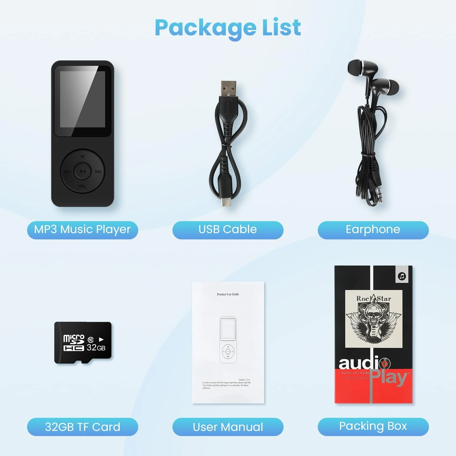MP3-плеер 32GB Bluetooth 5.3 с 1,8-дюймовым TFT цветным экраном с наушниками HiFi Music Children MP3-плеер с динамиком FM-радио E-Book Recording Support до 128 GB, фото №7