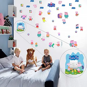 Наклейка на стіну INFANS Peppa 70 см x 35 см 2 аркуші Біла - Фото 1