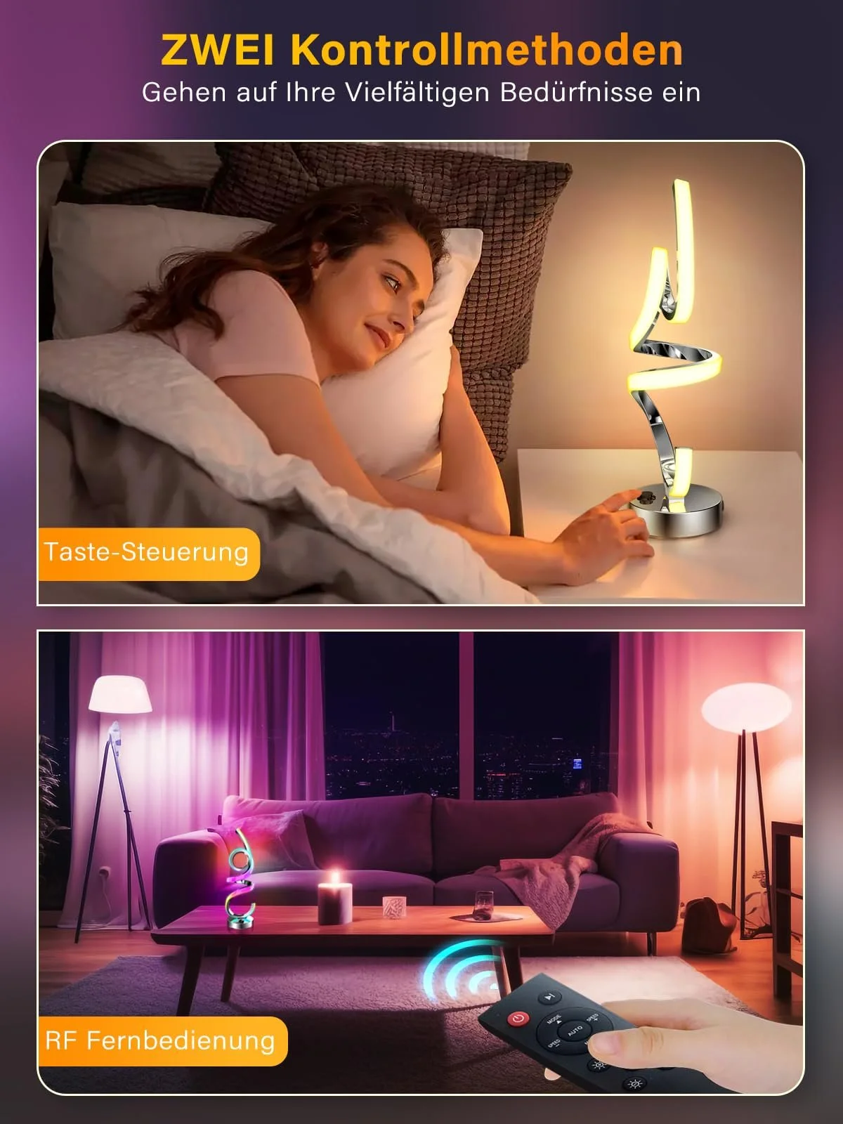 Настільна лампа LED Bedside Lamp RGB Dimmable Wireless Spiral Rechargeable, фото №2