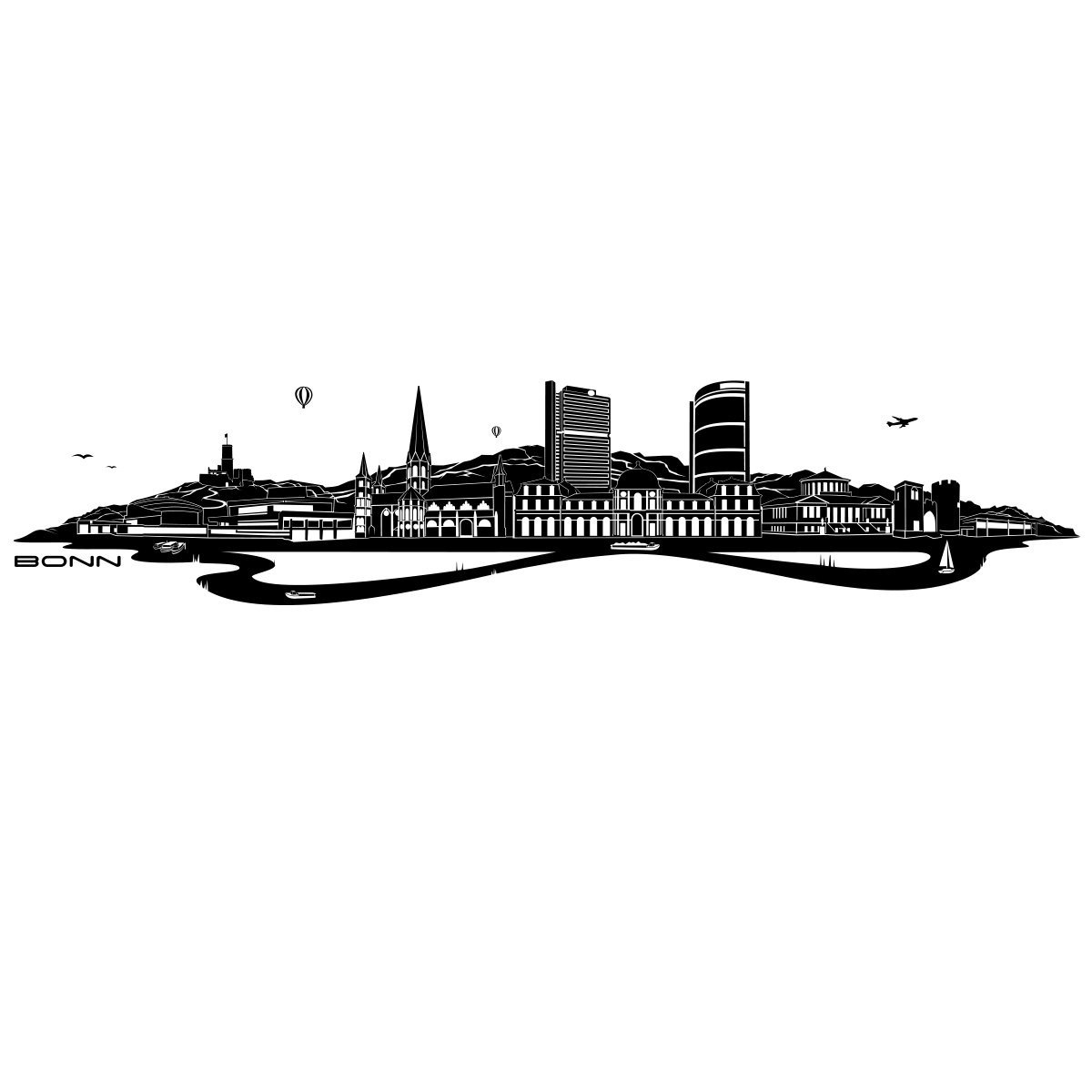 Наклейка на стіну Wandkings Bonn Skyline 100 x 21 см Black, фото №3 Наклейка на стіну Wandkings Bonn Skyline 100 x 21 см Black, фото №3