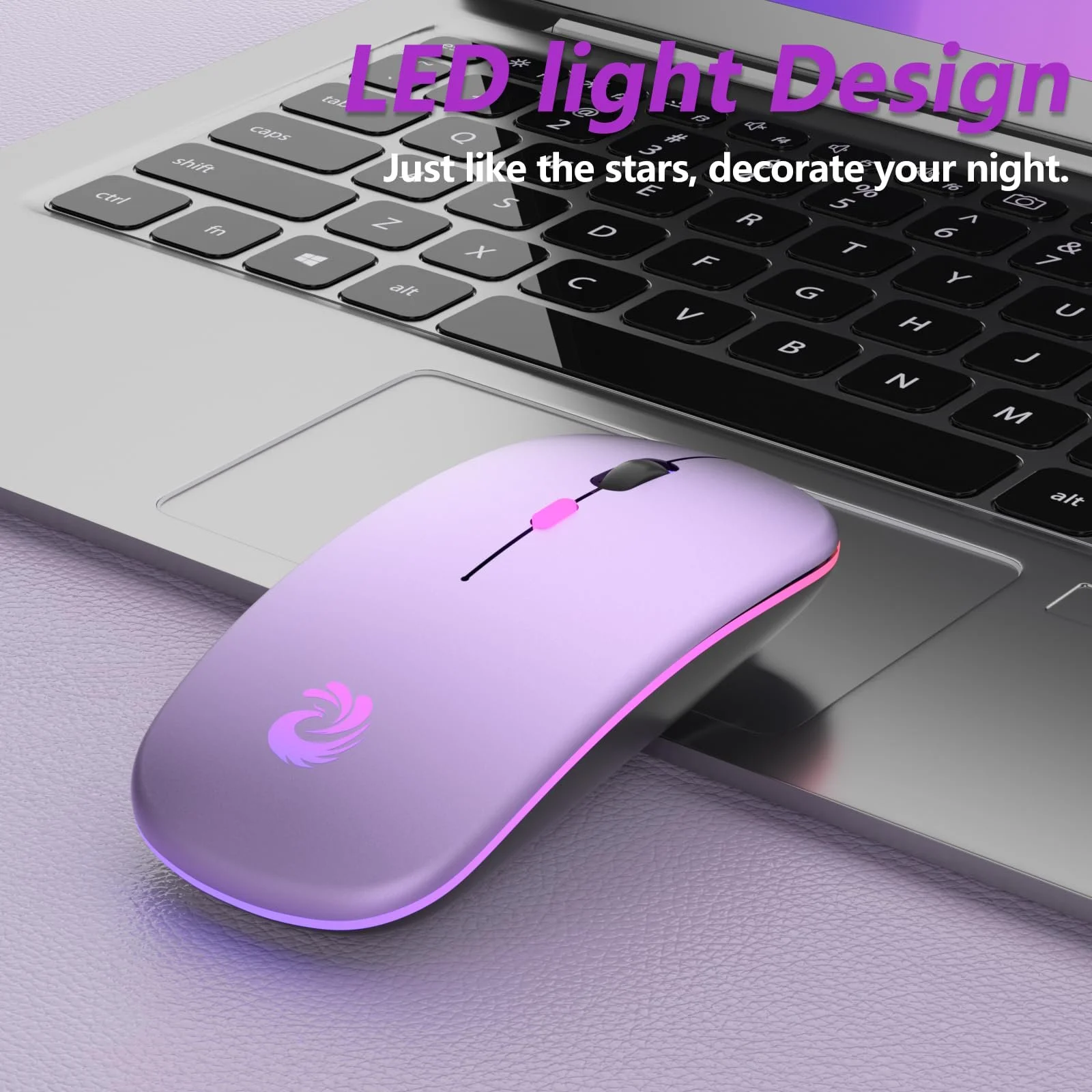 Мышь Беспроводная BQSS 2.4 GHz 1600 DPI Оптическое отслеживание Тихие щелчки Перезаряжаемая LED Светло-фиолетовый, фото №6