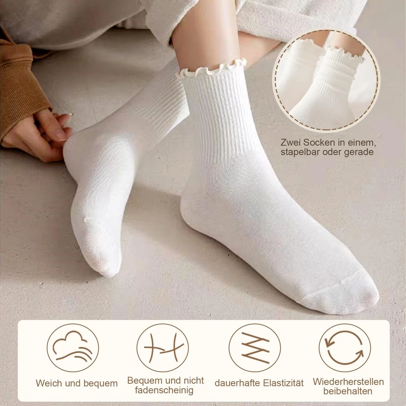 Носки с рюшами Женские Белый / Черный, фото №5