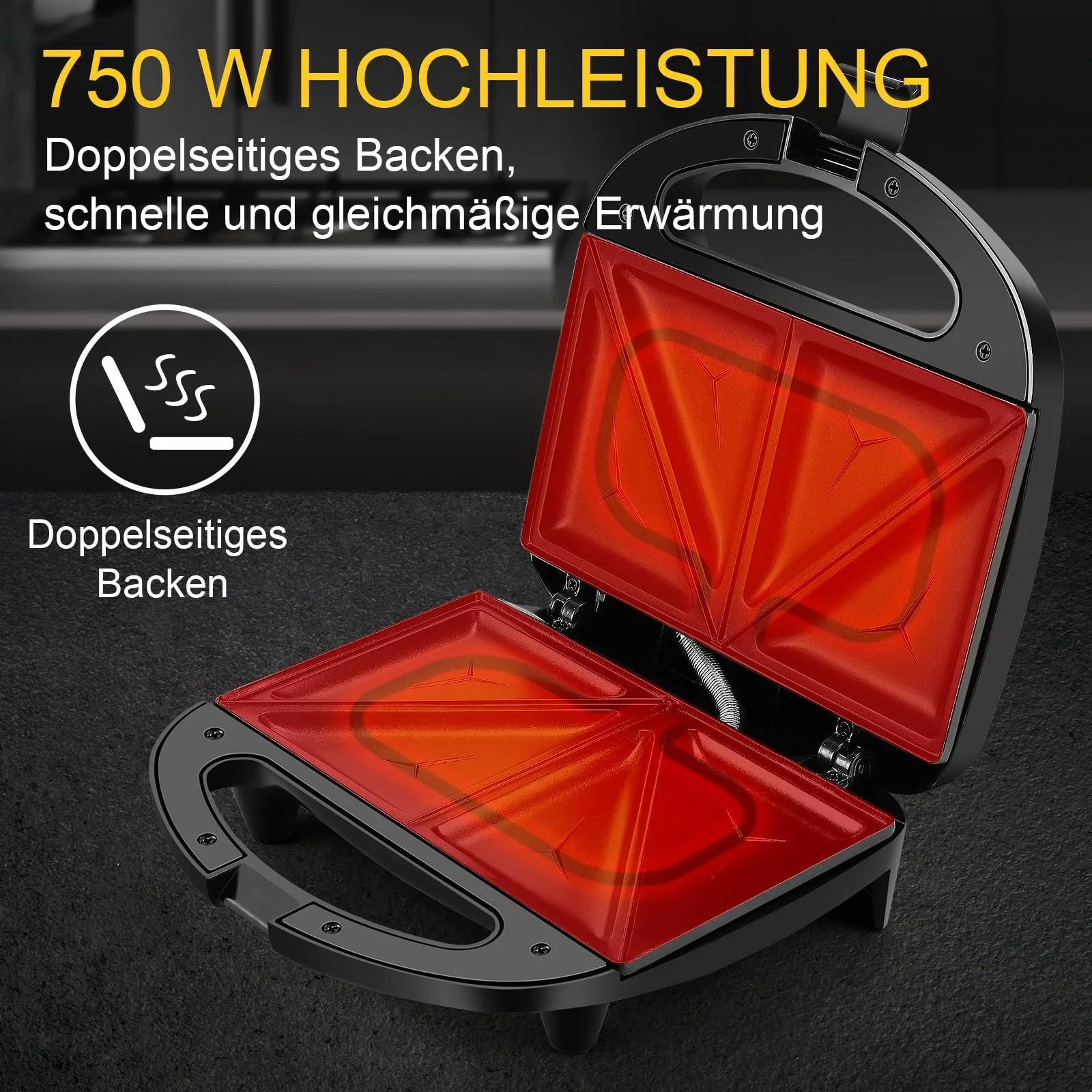 Сэндвичница YASHE для 2 сэндвичей, 2-слойное антипригарное покрытие, Быстрый нагрев, фото №3