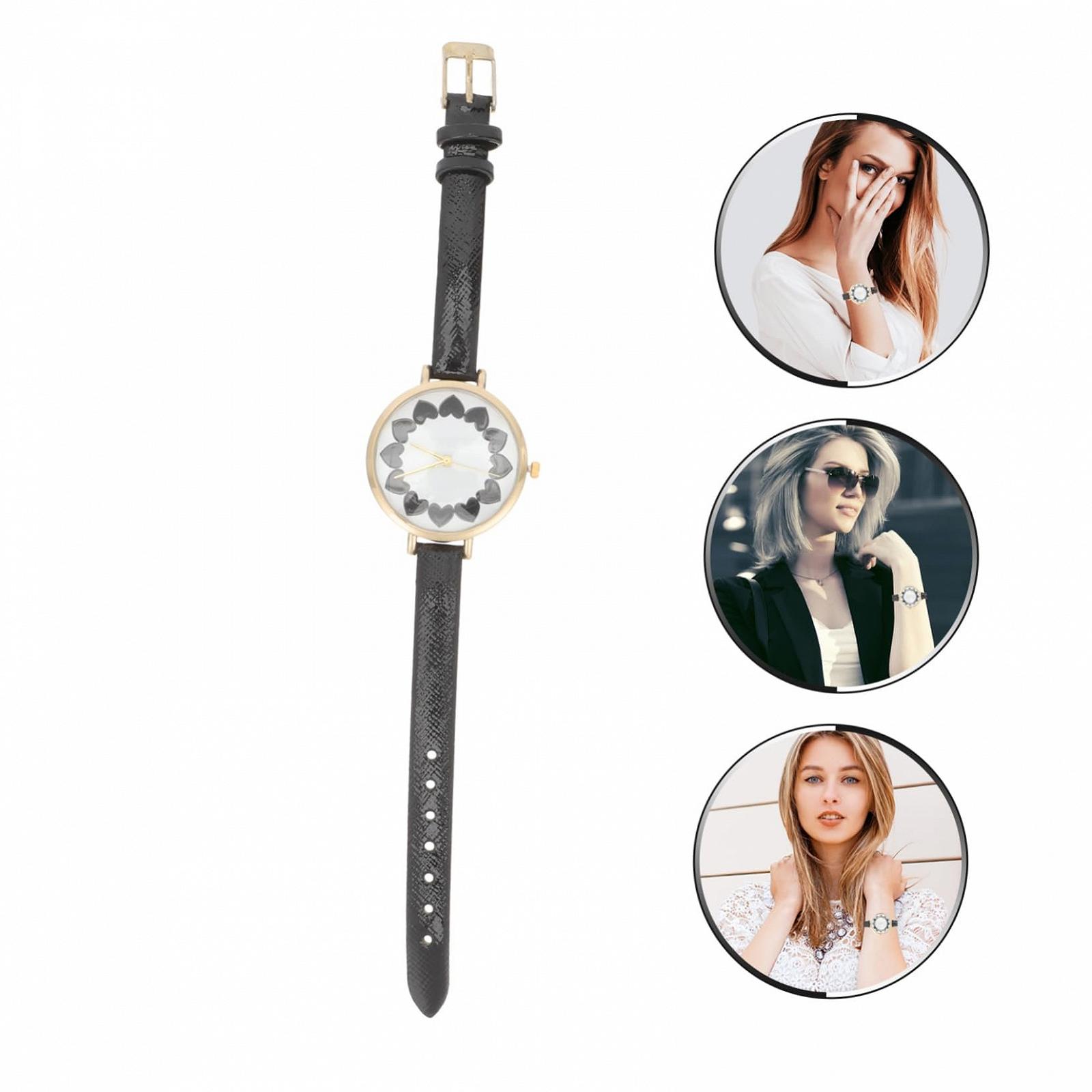 Часы женские PartyKindom Кварцевые с цветочным узором Черный, фото №2