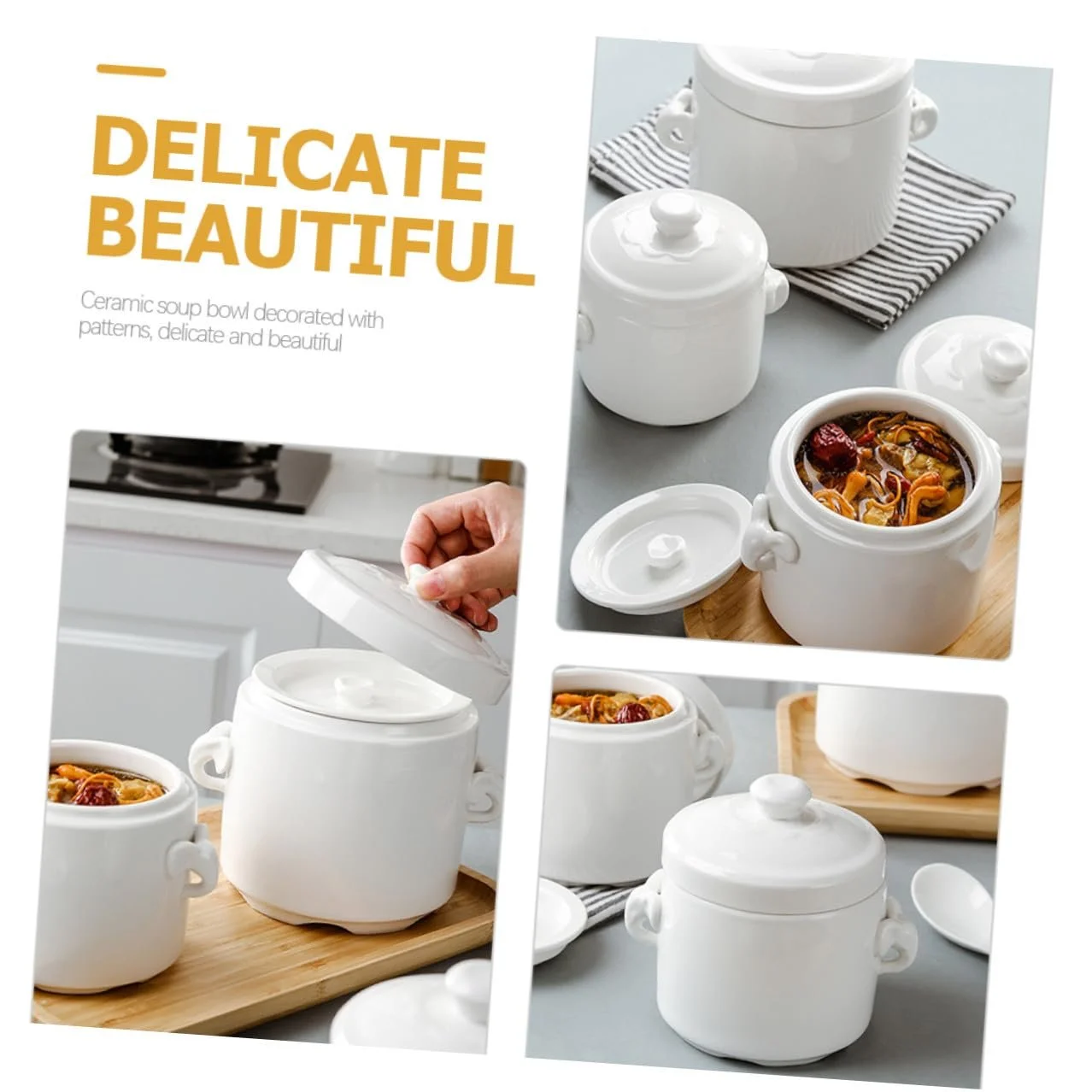 Кастрюля VALICLUD керамическая с крышкой для супа и приготовления на пару, фото №8