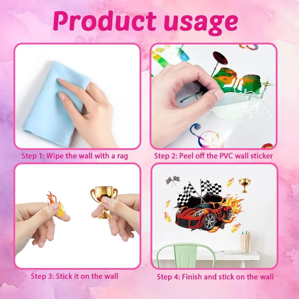 Наклейка на стіну SUPERDANT Hot Racing 3D вінілова Racing and Checked Flags, фото №6