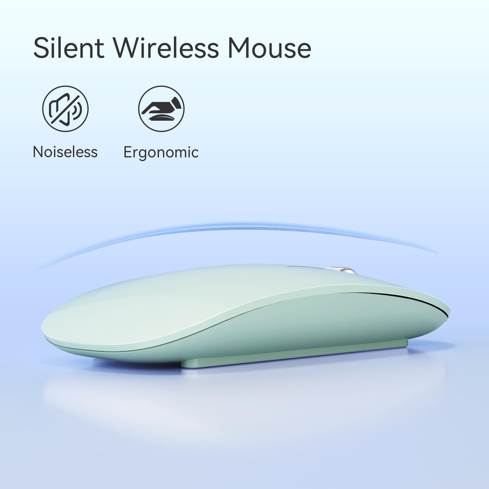 Мышь Uiosmuph Беспроводная Bluetooth с USB Nano приемником Tri-Mode (Dual Bluetooth 5.1 + 2.4GHz) Тихая Перезаряжаемая для Ноутбука, ПК, iPad, Mac, Зеленая, фото №5