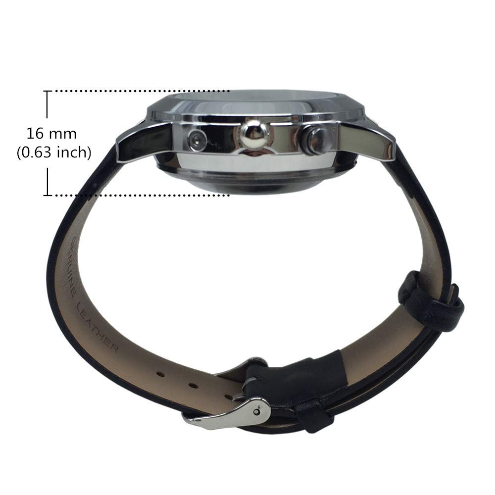 Часы VISIONU Немецкие Говорящие С будильником Голосовая функция времени и даты Белый циферблат Черный кожаный ремешок, фото №3 Часы VISIONU Немецкие Говорящие С будильником Голосовая функция времени и даты Белый циферблат Черный кожаный ремешок, фото №3