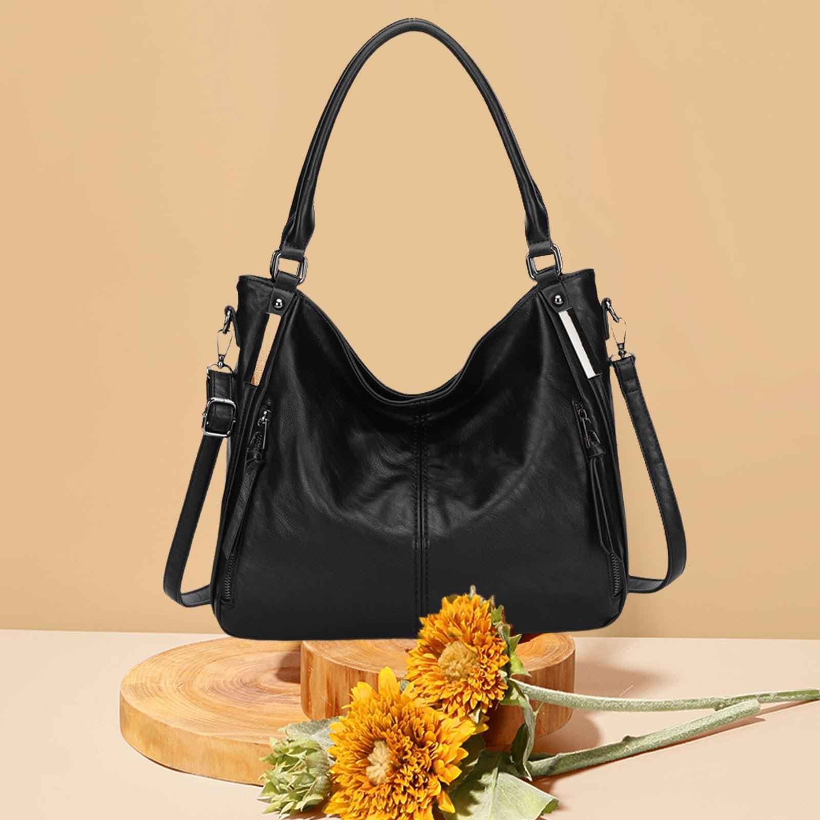 Сумка женская NICOLE & DORIS Hobo, большая, из мягкой кожи с несколькими карманами, фото №3