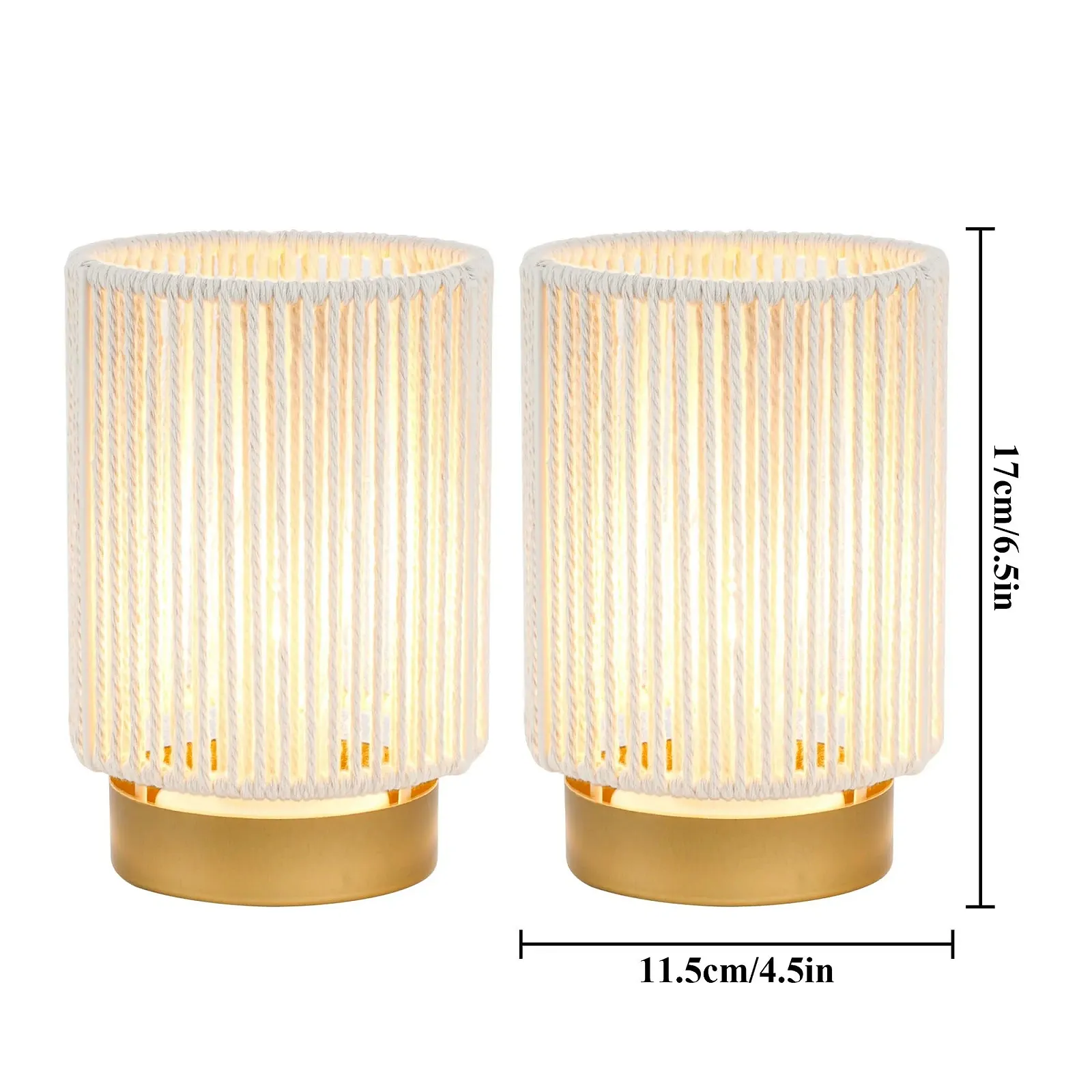 Настільні лампи JHY DESIGN Набір з 2 шт. Плетені з бавовняної мотузки на батарейках 17 см, фото №5