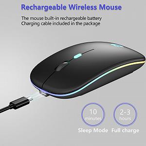 Мышь Беспроводная BQSS 2.4 GHz USB ресивер 1600 DPI оптическое отслеживание тихие нажатия перезаряжаемая LED черная synthetic.ua - Фото 1