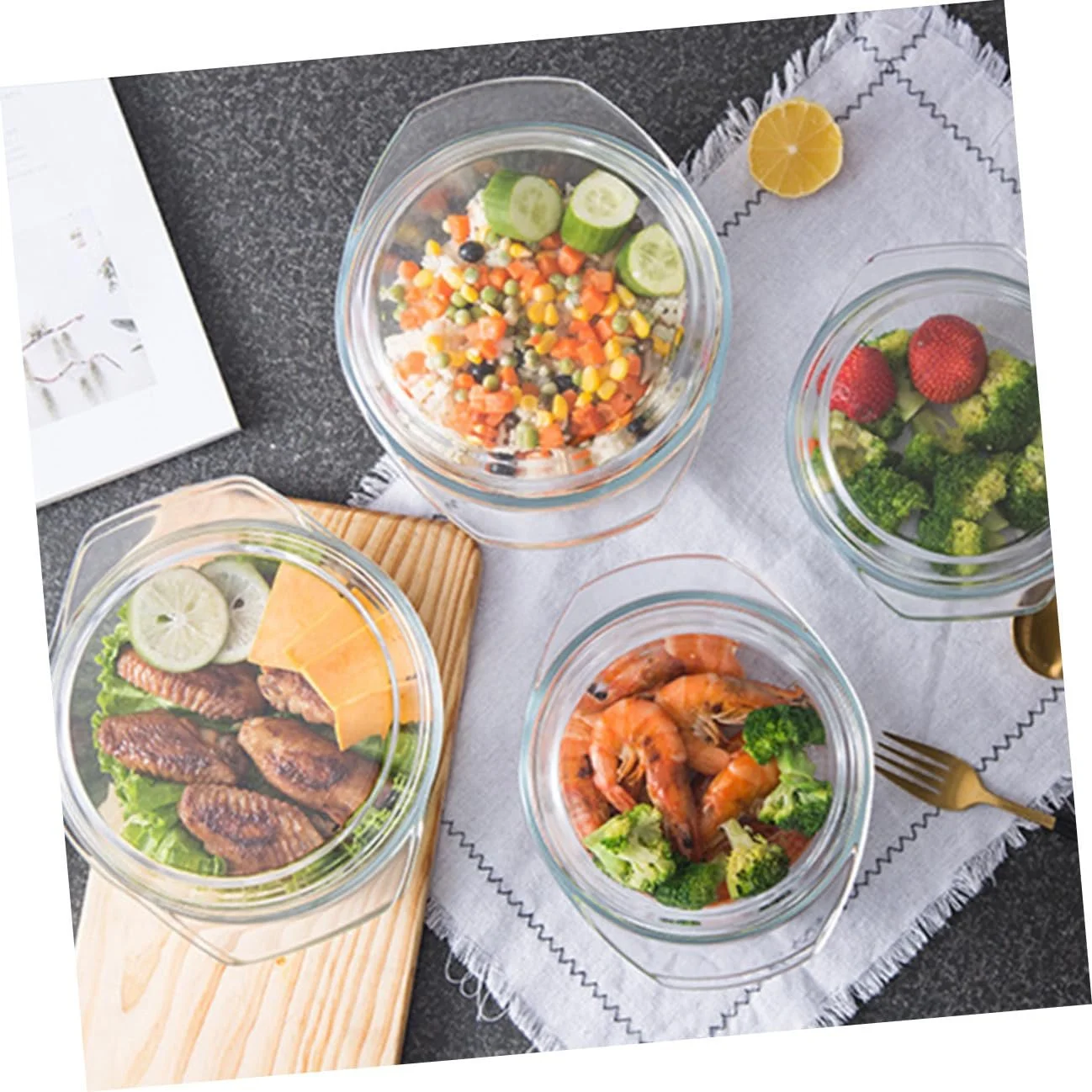 Миска POPETPOP кругла з кришкою термостійка ударостійке загартоване скло для мікрохвильової печі, фото №4