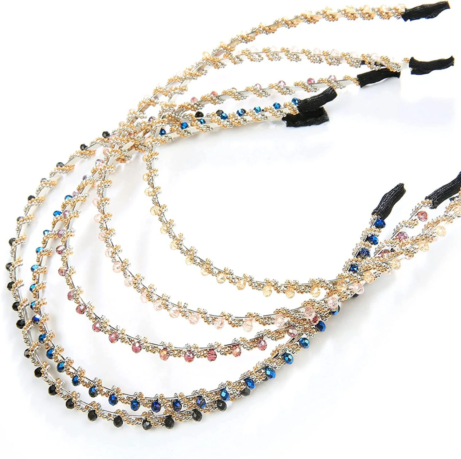 Набір з 5 еластичних обручів для волосся з кришталевими стразами для дівчат, фото №2