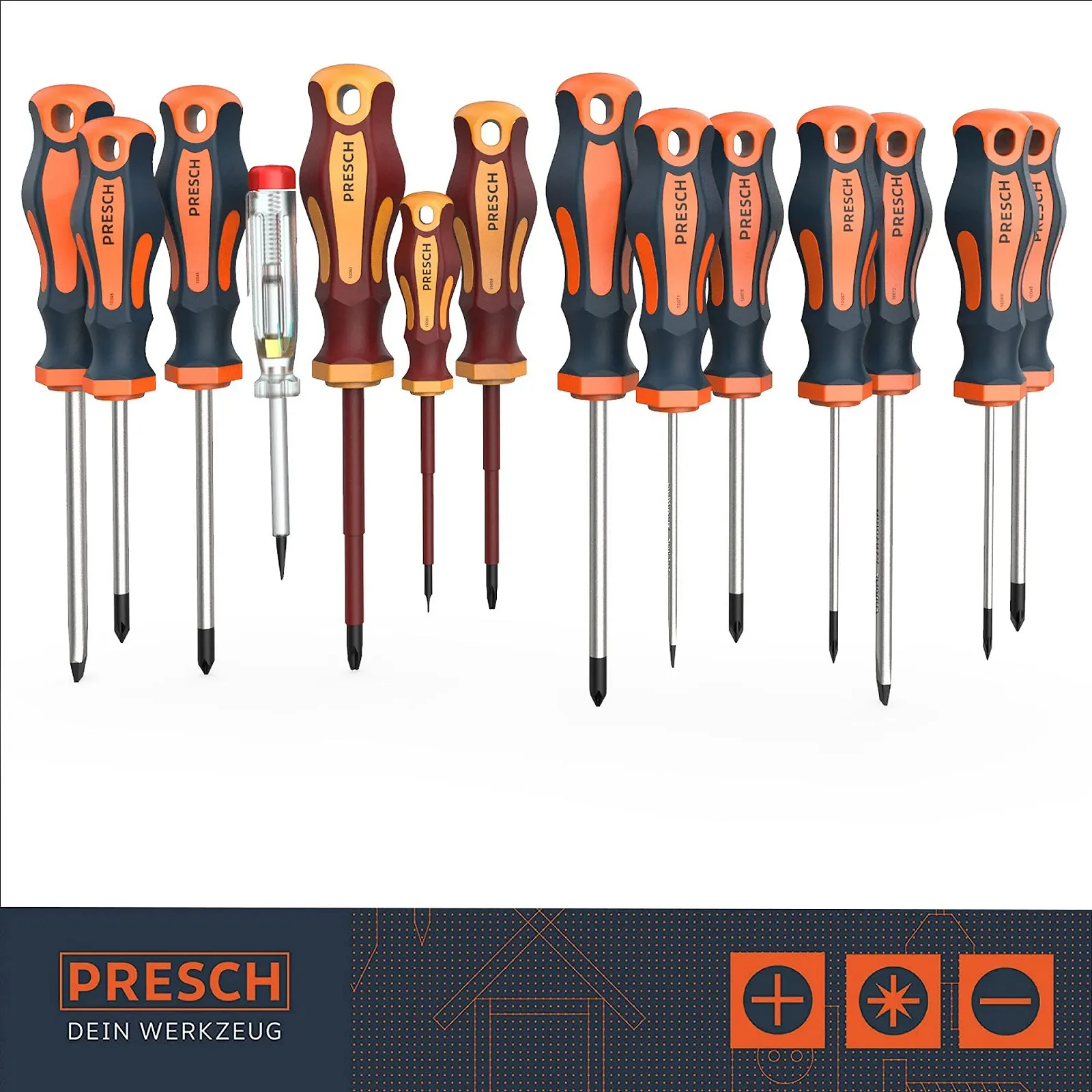 Набір викруток Presch 14 предметів VDE-GS магнітні з настінним кріпленням та тестером напруги, фото №2