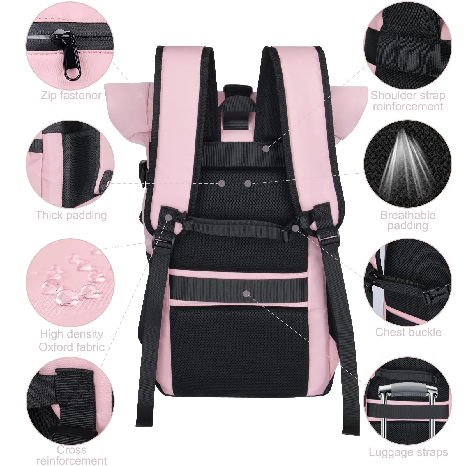 Рюкзак для ноутбука Rolltop 28L 17.3 дюйма Waterproof Рожевий, фото №4 Рюкзак для ноутбука Rolltop 28L 17.3 дюйма Waterproof Рожевий, фото №4