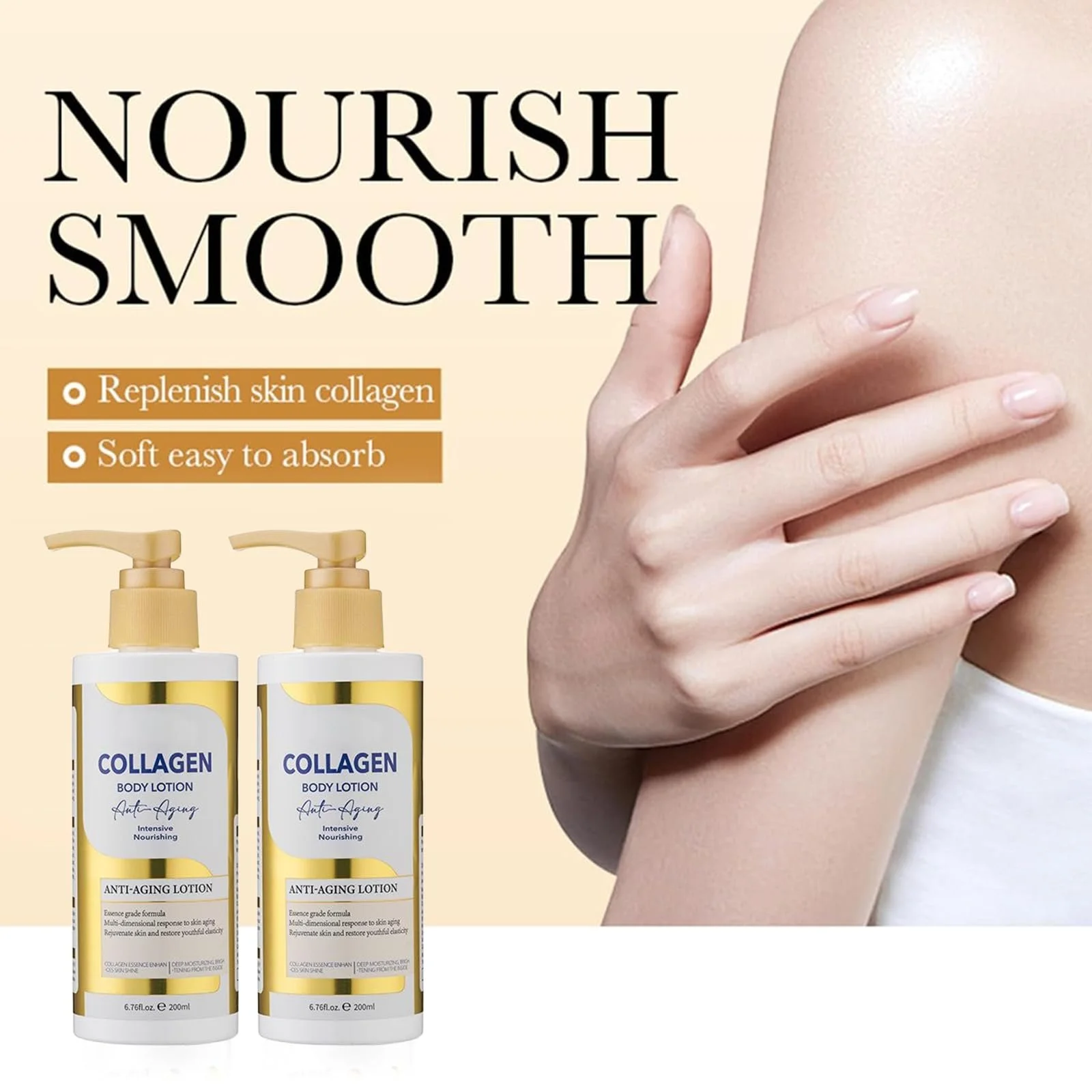 Зволожуючий крем для тіла 200 мл, Крем з натуральним колагеном для живлення шкіри, 3 штуки, фото №4