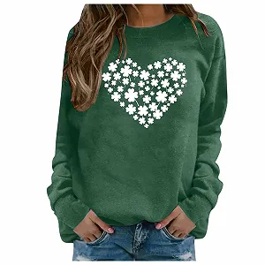 Женская футболка с длинным рукавом и принтом клевера ко Дню Святого Патрика, круглый вырез, клевер - счастливый талисман, повседневная женская толстовка ко Дню Святого Патрика - Фото 1