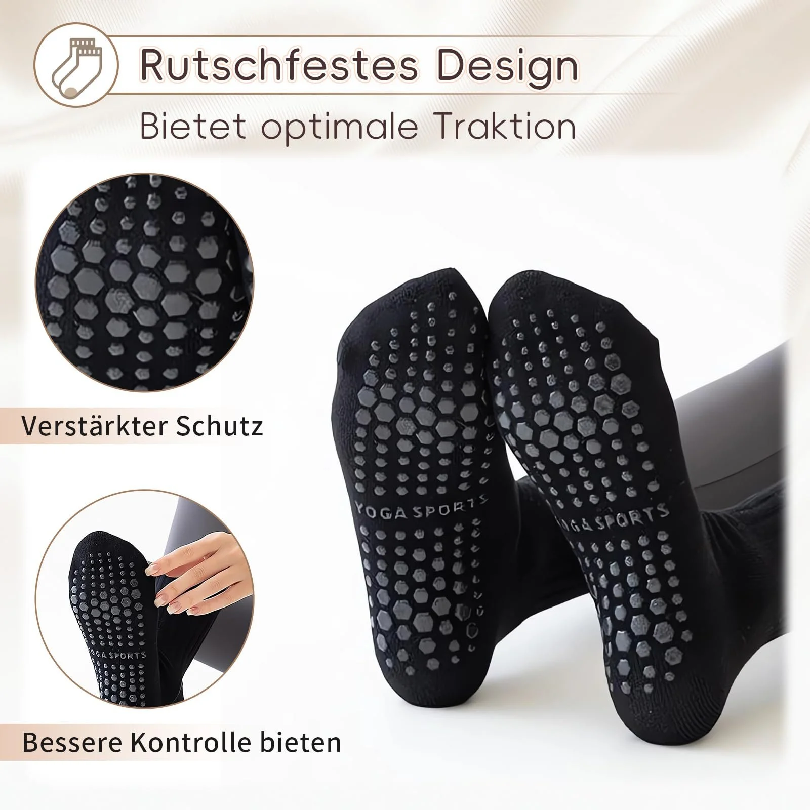 Носки Pilates Kaempe 6 пар, носки-стопперы женские размера 36-40, носки для йоги с нескользящей подошвой, размера 36-40, носки с захватом, нескользящие носки для йоги, фитнеса, балета, фото №4