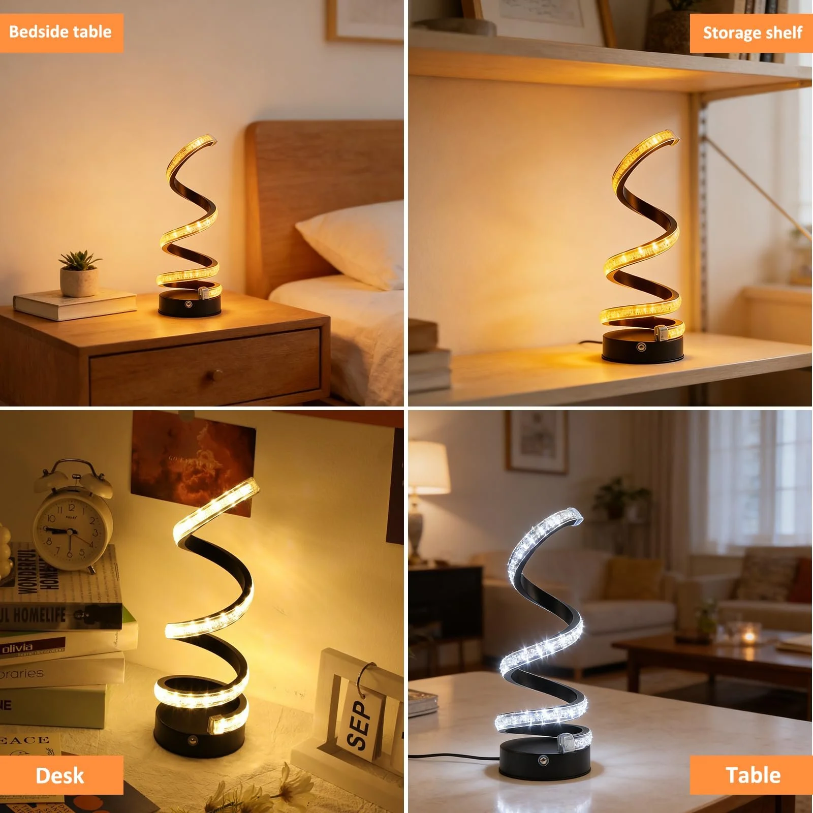 Настільна світлодіодна лампа Spiral 2 шт. USB Dimmable Чорна з блискітками, фото №5