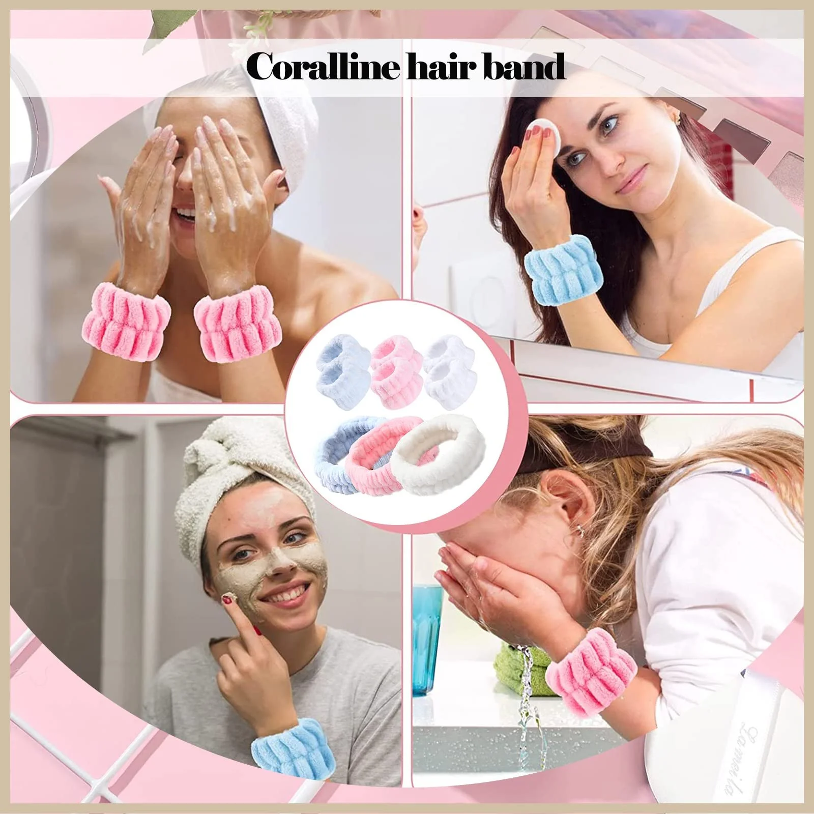 Набір з 9 предметів: спа пов'язка на голову, напульсники для вмивання, мікрофіброві, фото №6