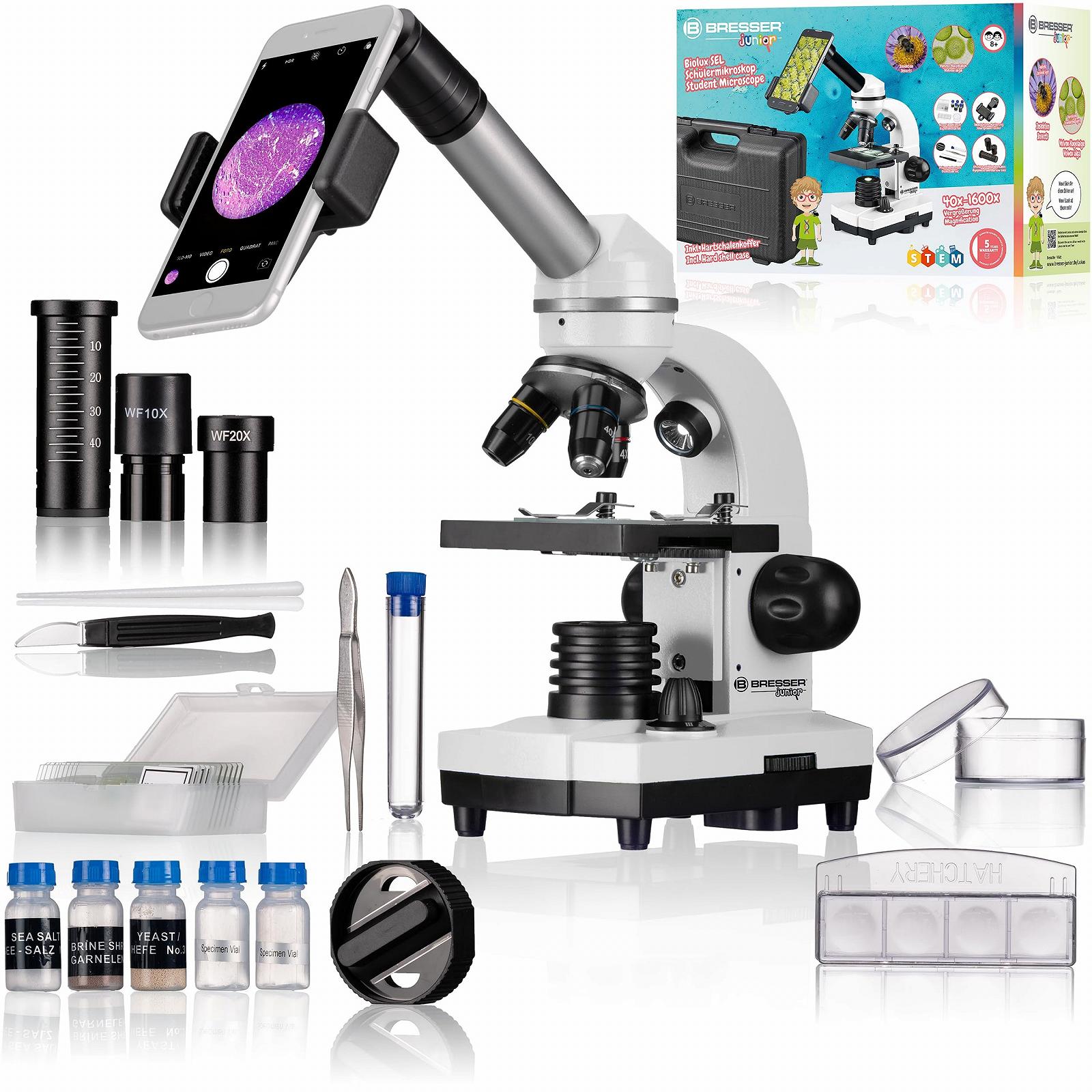 Микроскоп BRESSER Biolux SEL 40x-1600x с держателем для смартфона и жестким кейсом с аксессуарами, фото №1