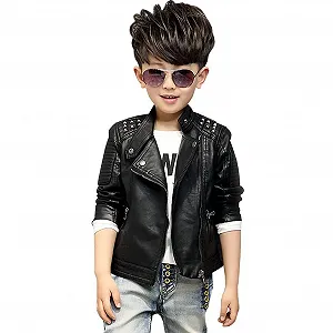 Куртка зі штучної шкіри для хлопчиків SXSHUN з пухнастою підкладкою - Фото 1