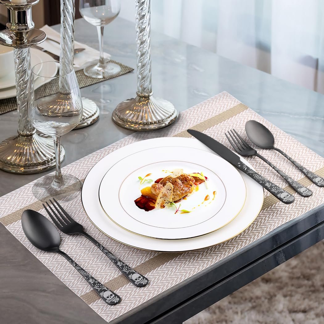 Набор столовых приборов XIAOYU Gothic с черепами, черный, фото №6 Набор столовых приборов XIAOYU Gothic с черепами, черный, фото №6