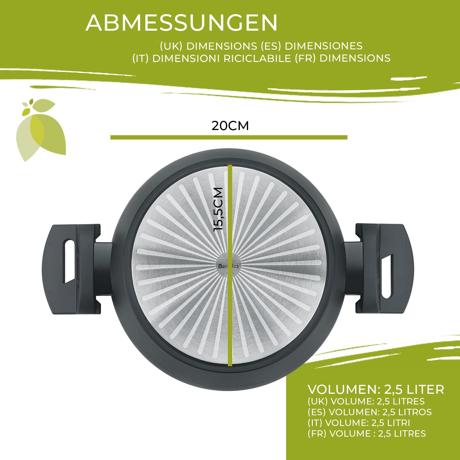 Каструля Berndes Balance b.nature з стійким кварцовим покриттям 20 см з кришкою зі скла індукційна стійка до подряпин, фото №6 Каструля Berndes Balance b.nature з стійким кварцовим покриттям 20 см з кришкою зі скла індукційна стійка до подряпин, фото №6