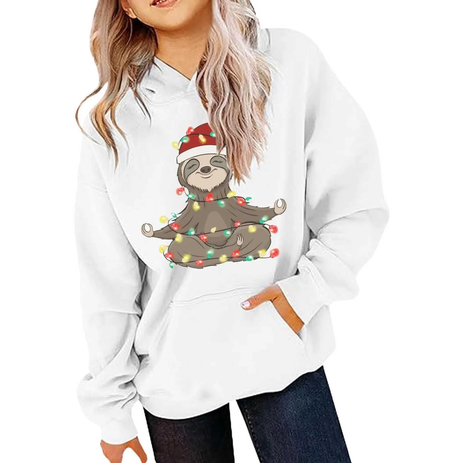 Рождественский свитшот для девочек Generisch, с круглым вырезом, рождественский свитер с дизайном ленивца, фото №2