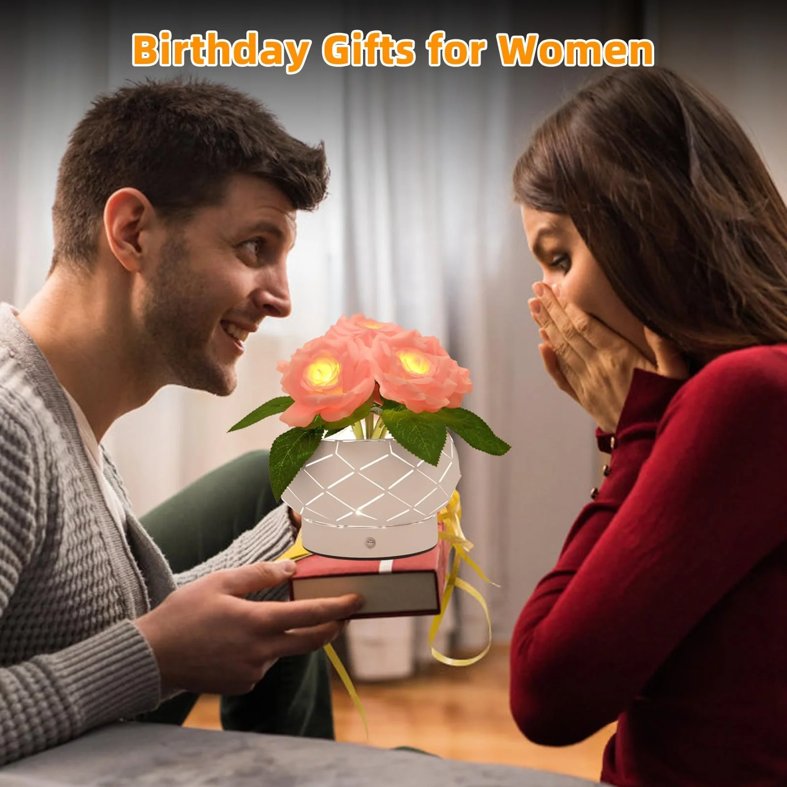 Настільна лампа Rose Flower акумуляторна сенсорна 3 кольори з димуванням, фото №4