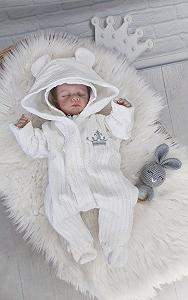 Чоловічок та шапочка для новонародженого білий з вишивкою - Фото 1