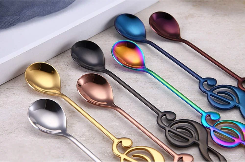 Набор из 7 десертных ложек, декоративные музыкальные ноты, креативная музыкальная ложка из нержавеющей стали для смешивания, кофейная ложка для дома, молока, чая, кофе, ложка для размешивания напитков, ложка для кафе и десертов, фото №7
