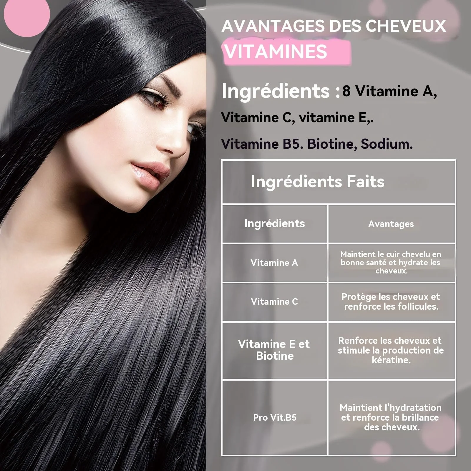 Сироватка для волосся Keratin для кучерявого та пошкодженого волосся з вітамінами A, C, E та B5, фото №3