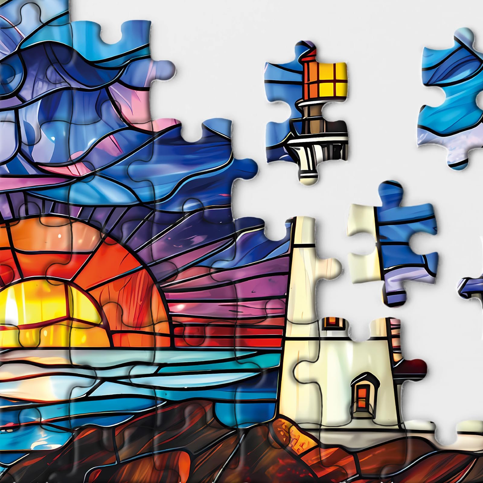 Пазл BBOLDIN Stained Glass Beach Lighthouse Ocean Sunset 1000 елементів Круглий 68.1 x 68.1 см, фото №5