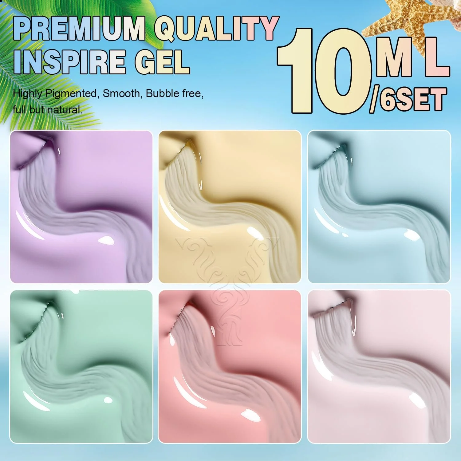 Гель-лак YOKEFELLOW Пастель 6 цветов: розовый, желтый, зеленый, голубой, фиолетовый, 10 мл, фото №2