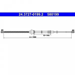Трос стояночного тормоза ATE 24.3727-0199.2 для SEAT SKODA VAG задний - Фото 1