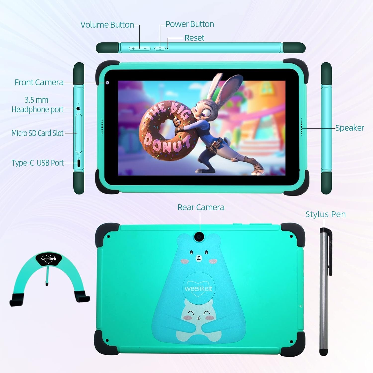 Планшет 8" Weelikeit C85W 2/32GB 4 ядра Android 13 Чорно-зелений, фото №6
