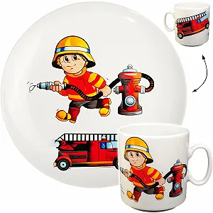 Набор Детский 2 Большие Тарелки + Кружка с Ручкой Fire Brigade Фарфор/Керамика - Фото 1