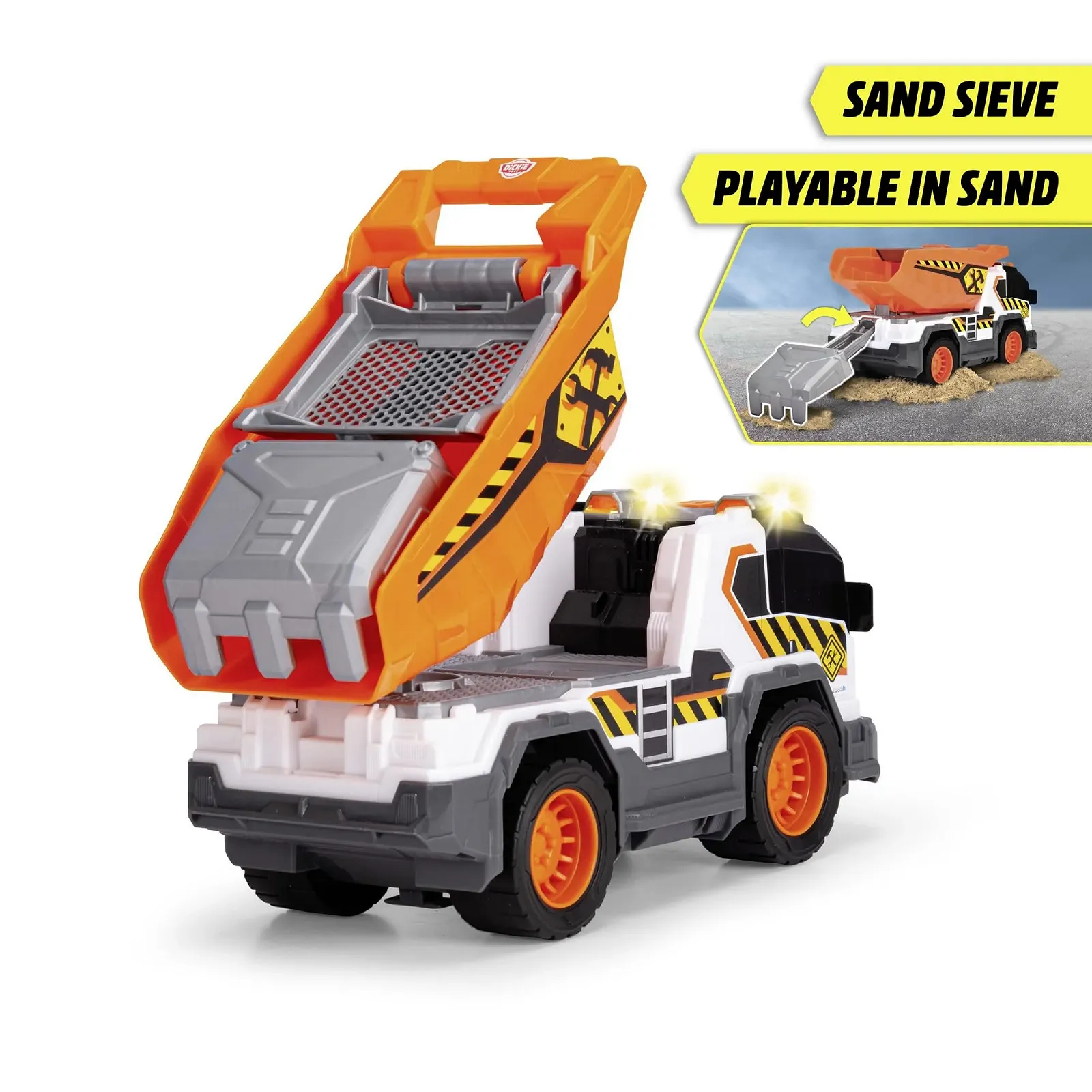 Самосвал Dickie Toys 30 см - Большой самосвал от 3 лет с лопатой и ситом для песочницы - Игрушечный автомобиль для детей со светом и звуком, фото №2