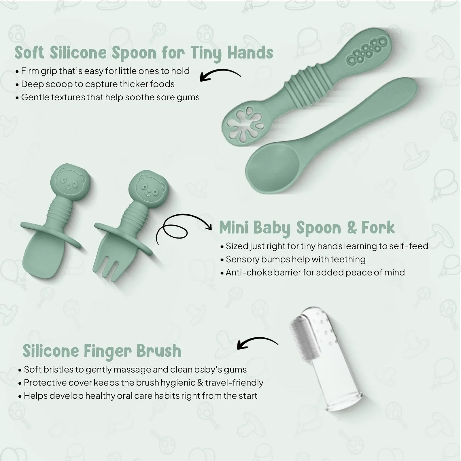 Набір посуду для годування малюків O'doe, зелений, V1, фото №4