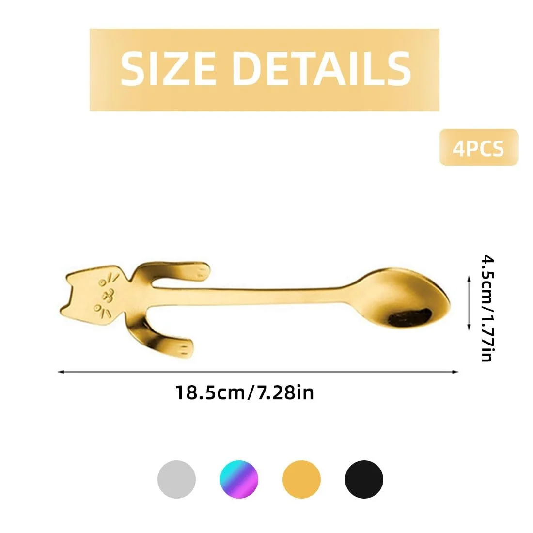 Ложка для кави з нержавіючої сталі Cat, 4 шт, фото №2