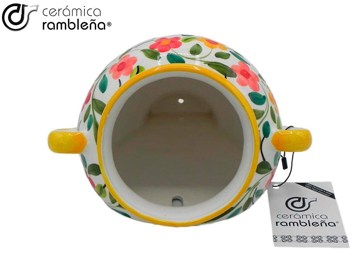 Кашпо керамічне настінне CERÁMICA RAMBLEÑA Orza 20x20x14 см жовто-біле, фото №4 Кашпо керамічне настінне CERÁMICA RAMBLEÑA Orza 20x20x14 см жовто-біле, фото №4