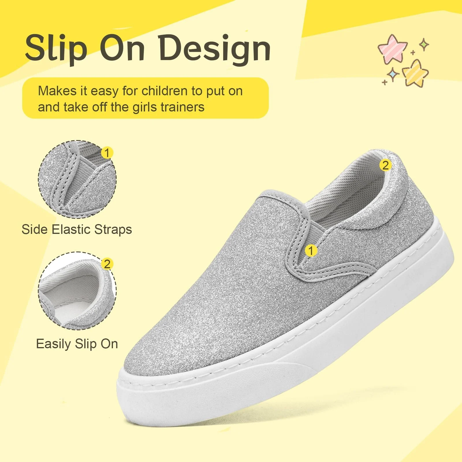 Дитячі полотняні кросівки з блискітками Унісекс, фото №3