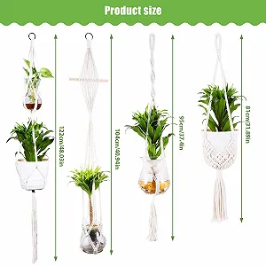 Набор подвесных корзин 4 шт. плетеных из хлопковой веревки в стиле бохо с крючками synthetic.ua - Фото 1