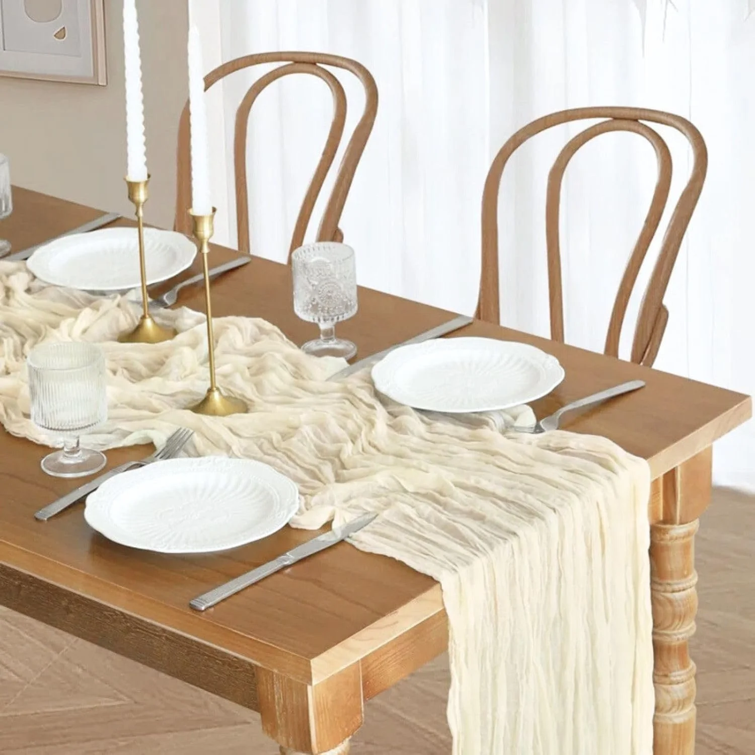 Ранер Муслін Boho Cheesecloth 90 см x 300 см Набір з 2 штук Бежевий, фото №6