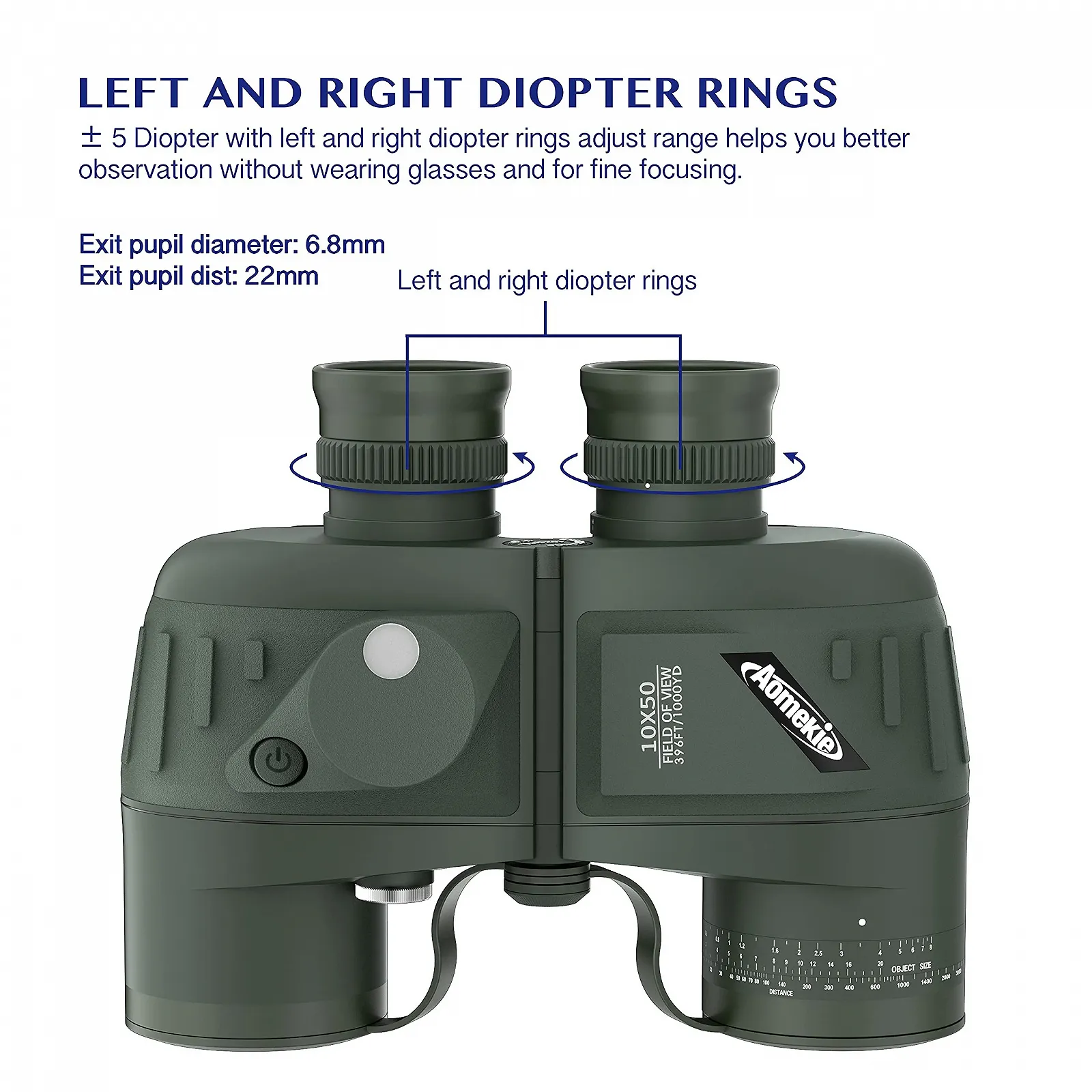 Бинокль Aomekie 10 x 50 Waterproof BAK4 FMC с дальномером и компасом, фото №6
