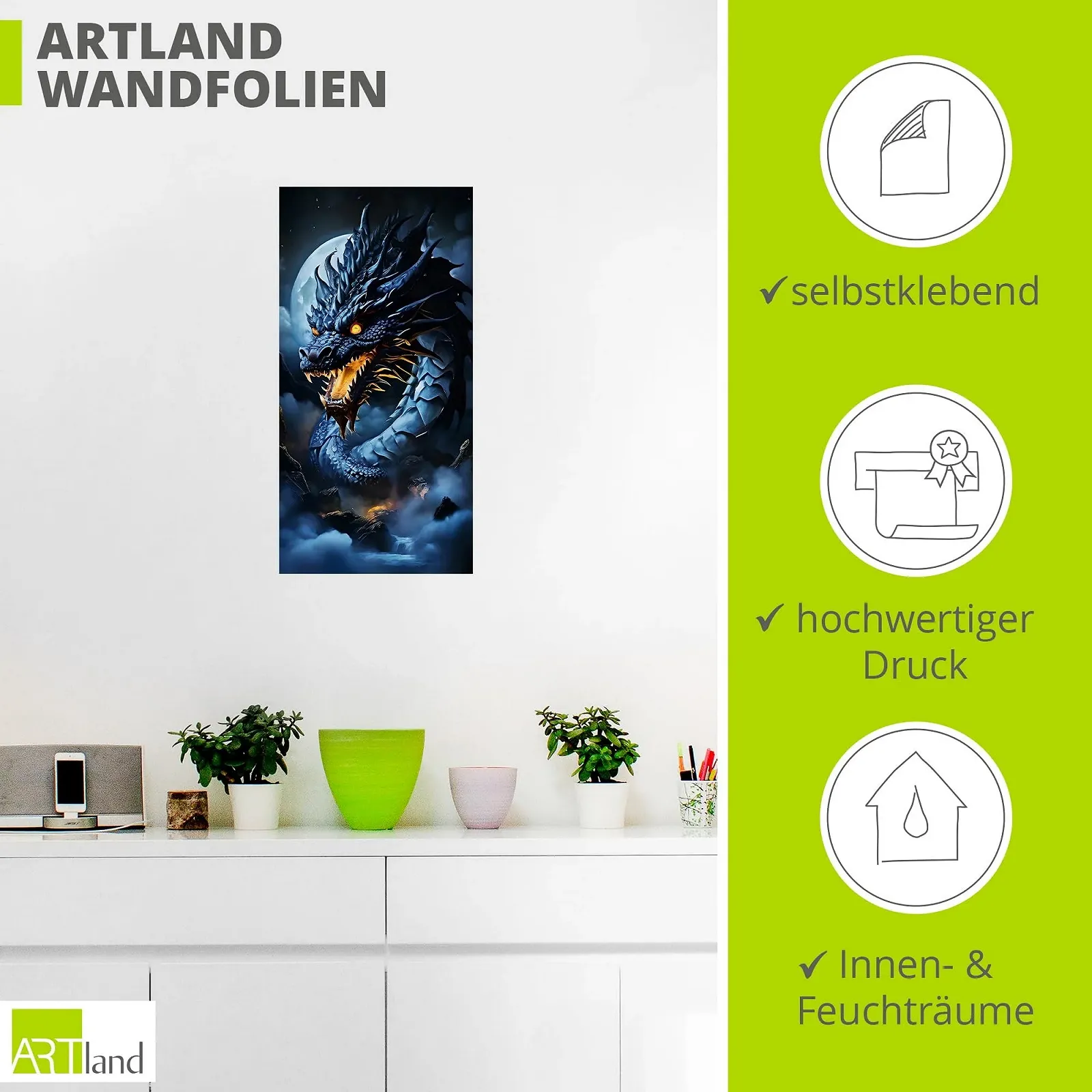 Наклейка на стіну ARTland Modern Fantasy Dragon U5PP 30 x 60 см, фото №3 Наклейка на стіну ARTland Modern Fantasy Dragon U5PP 30 x 60 см, фото №3