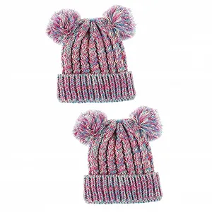 В'язана Шапка VALICLUD Зимова для дівчинки з помпоном, 2 шт. - Фото 1