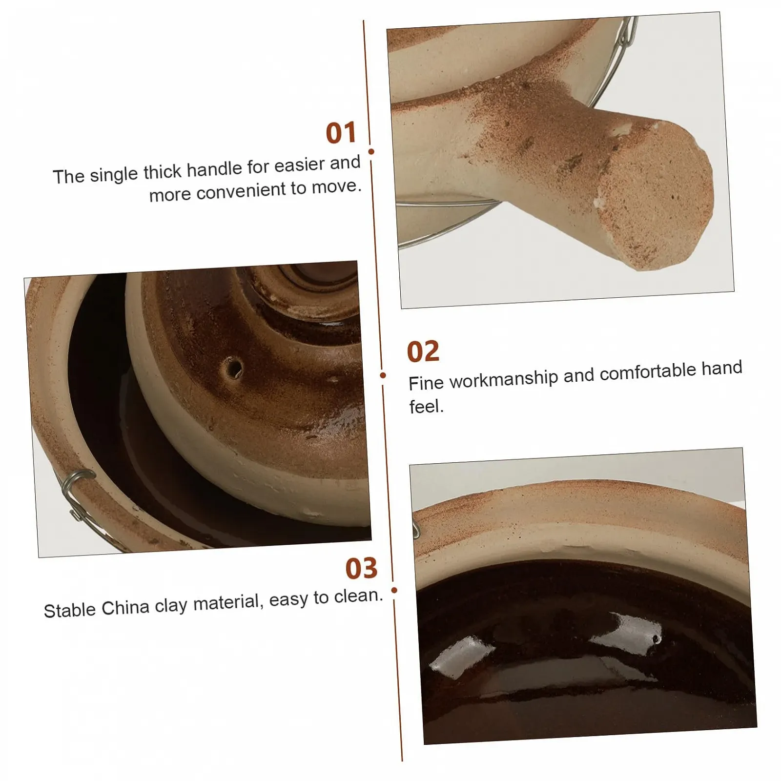 Китайская глиняная кастрюля для запекания 0.5 л с ручкой, фото №9