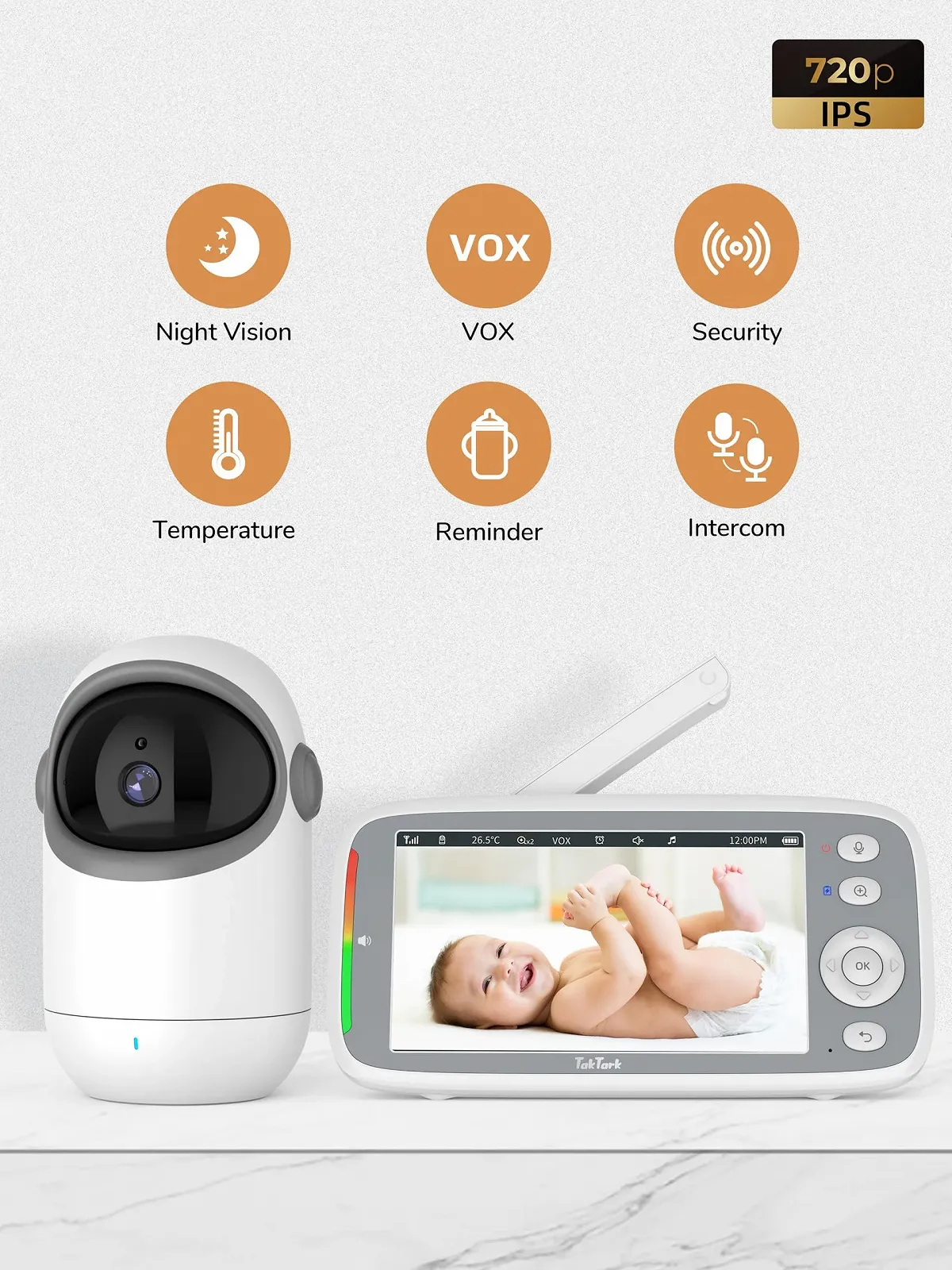 Відеоняня TakTark 5" 720P IPS Pan-Tilt 300° VOX Night Vision, фото №2 Відеоняня TakTark 5" 720P IPS Pan-Tilt 300° VOX Night Vision, фото №2